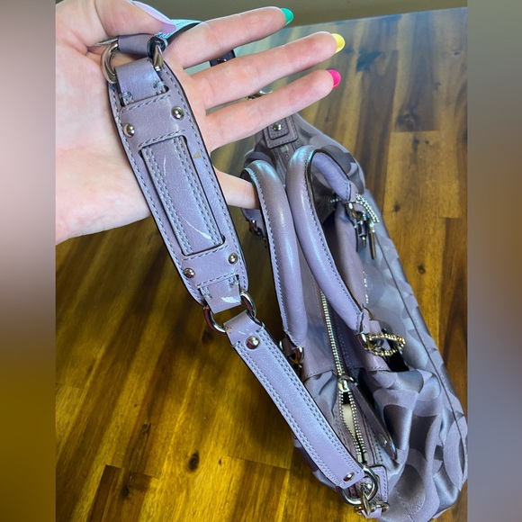 Coach Purple Monogram Satchel Handbag with Strap Handle - Picture 12 of 12